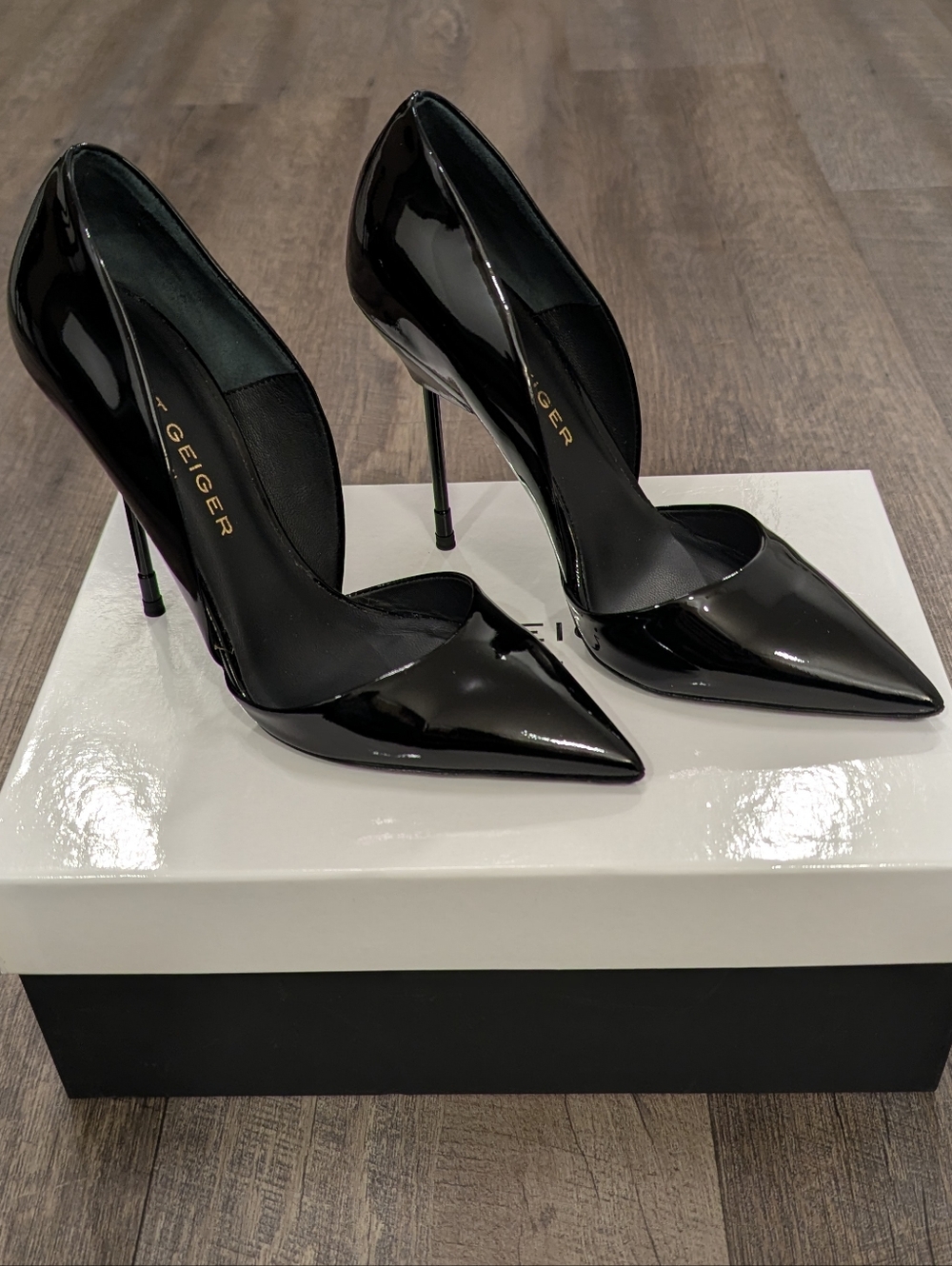 Kurt Geiger Bond d'Orsay Black Patent Leather Stiletto Heels